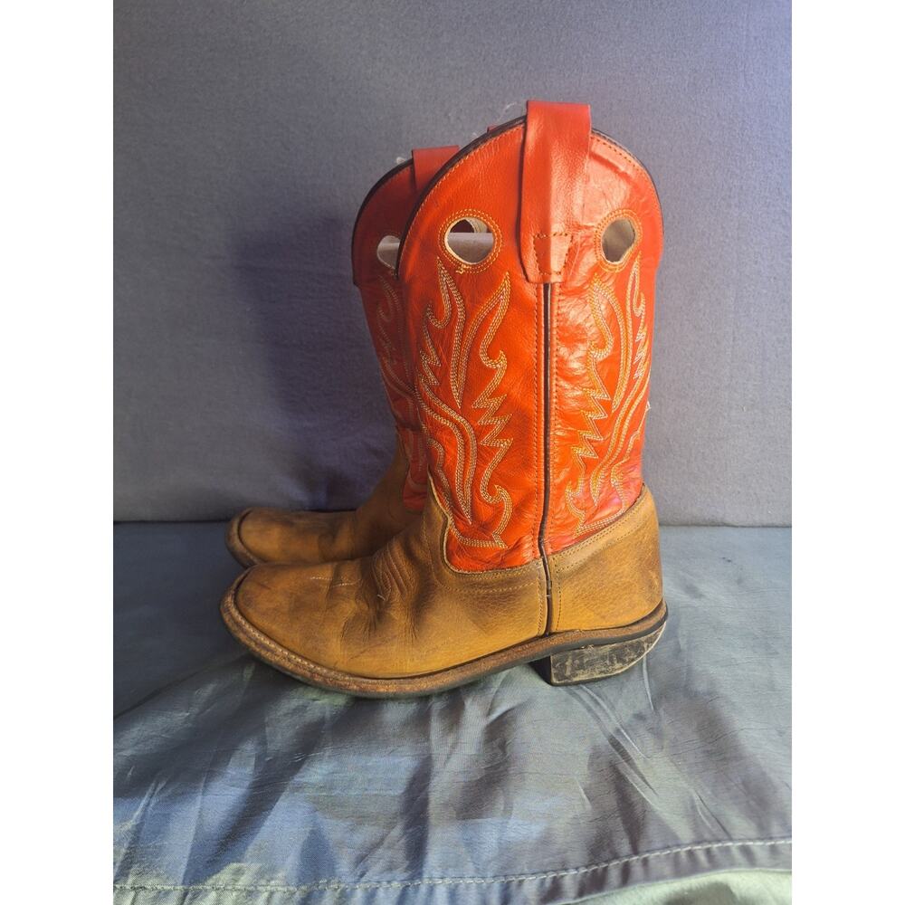 Old West BSY1811 Boys Youth 4 D Square Toe Leather Red Cowboy Western Boots - Picture 4 of 10